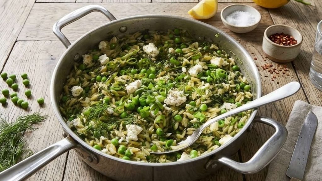 One pan orzo with spinach and feta