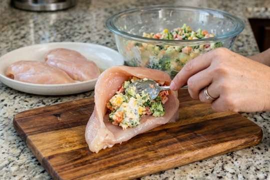 Prepping stuffed chicken